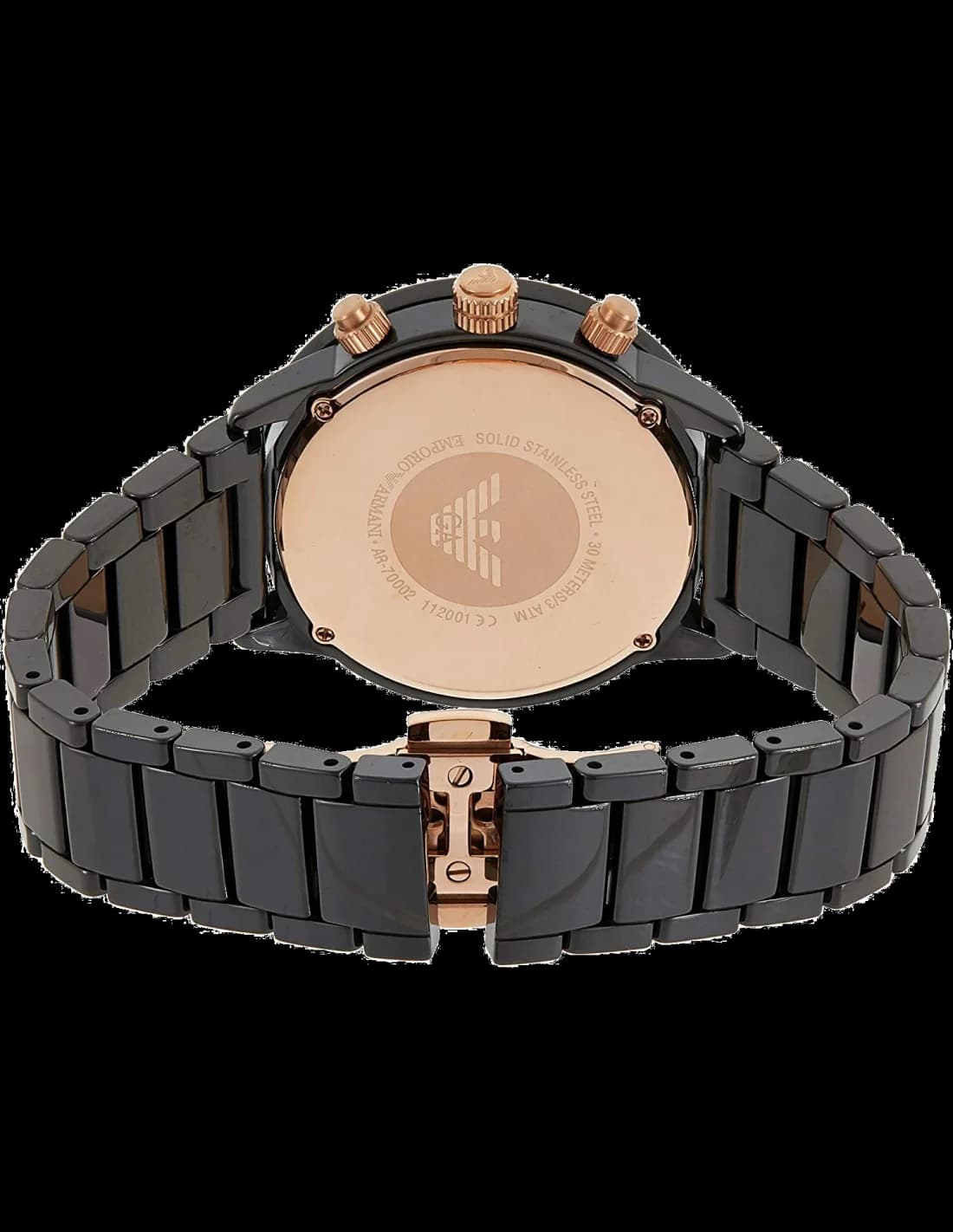 Bracelet Emporio Armani AR70002 en céramique noire intégrée avec boucle déployante en acier, finition lisse et élégante