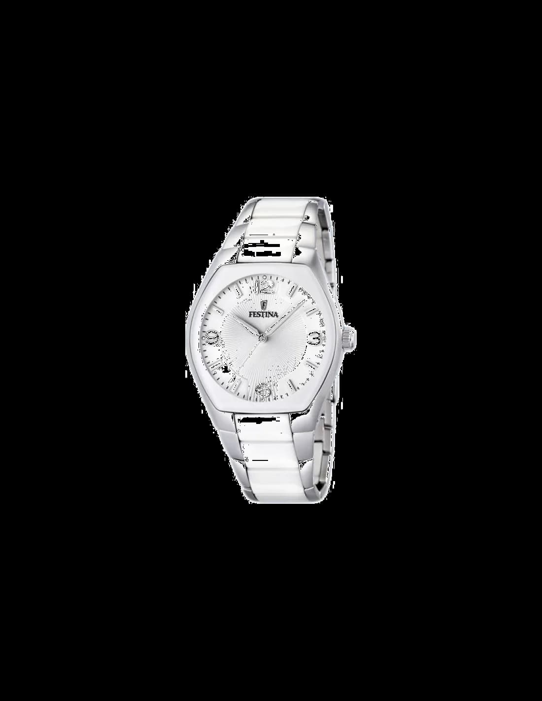 Montre Festina F16532/1 au cadran blanc et index argentés sur bracelet blanc en céramique