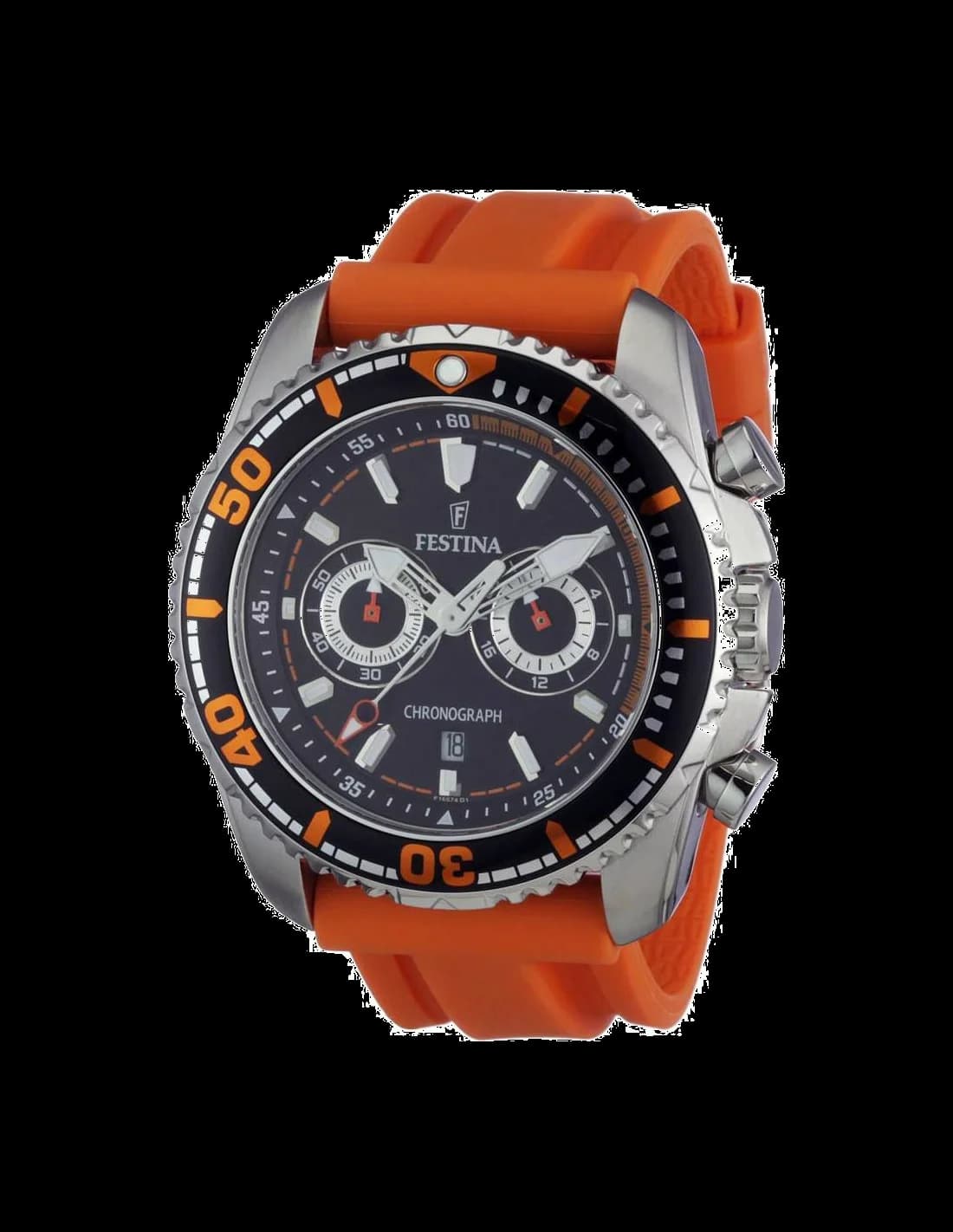 Montre Festina F16574/2 au cadran orange vif et index blancs, style sportif chrono