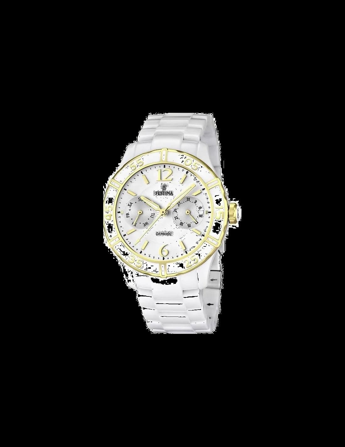 Montre Festina F16634/1 en céramique blanche au design épuré et élégant, cadran blanc lumineux