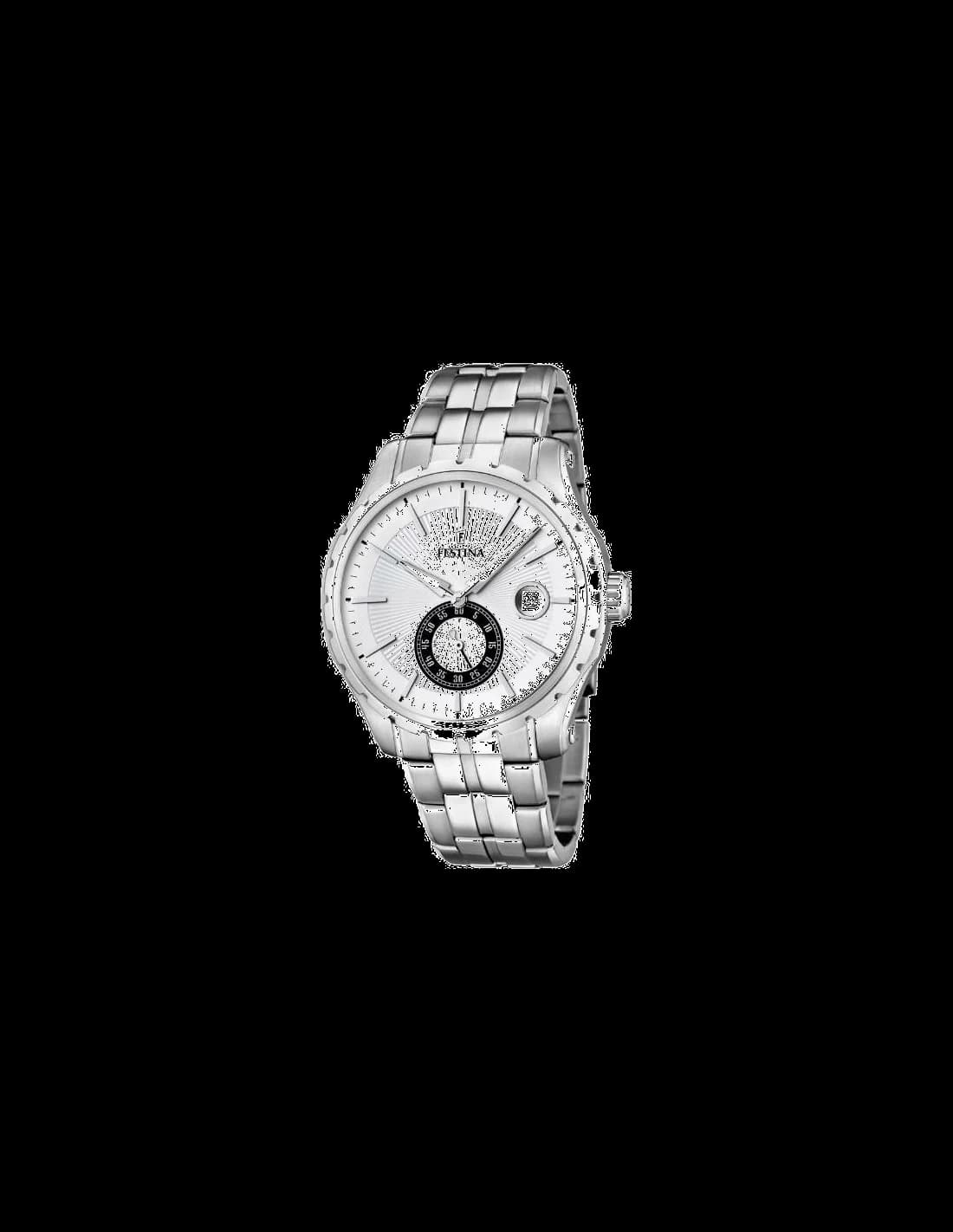 Montre Festina F16679/1 au cadran argenté soleillé, style rétro chic avec aiguilles et index argentés