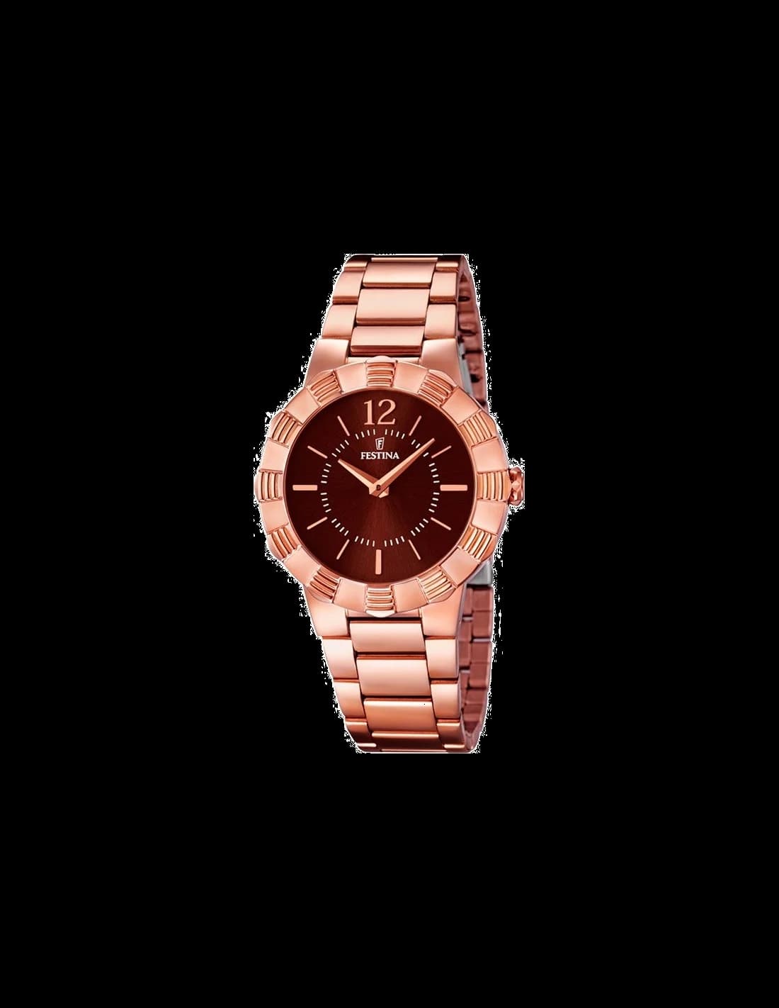 Montre Festina F16733/2 avec cadran marron soleillé et aiguilles dorées sur fond champagne