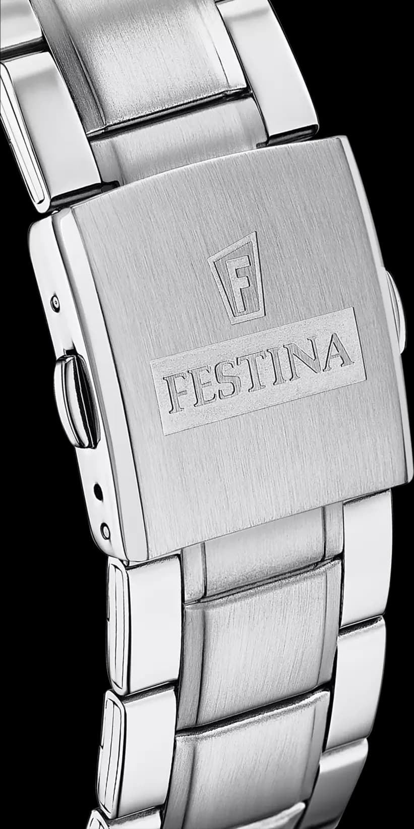 Cadran Festina F16759/1 aux index bâtons et aiguilles bleutées, compteurs à 3h et 6h