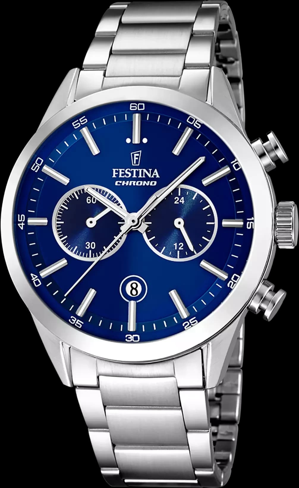 Montre Festina F16826/B acier argenté, cadran bleu profond, style classique et élégant