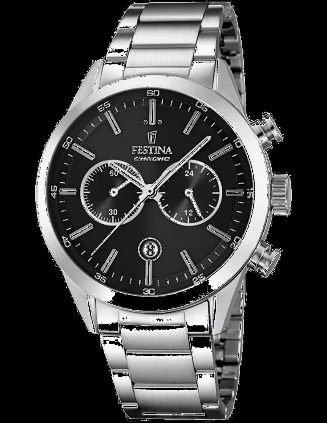 Montre Festina F16826/C en acier argenté avec cadran noir sobre et élégant, style classique intemporel