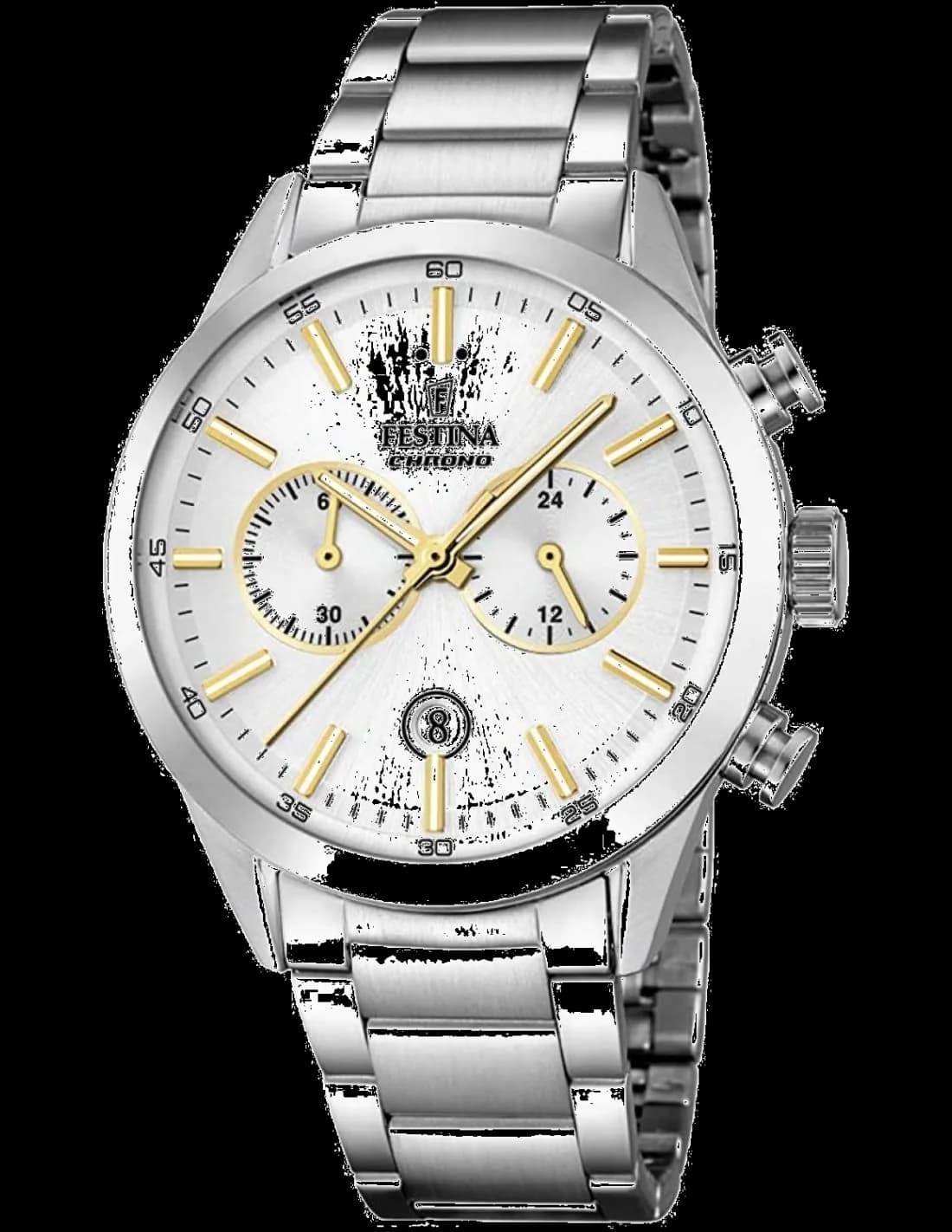 Montre Festina F16826/D avec cadran argenté et index dorés, style classique élégant