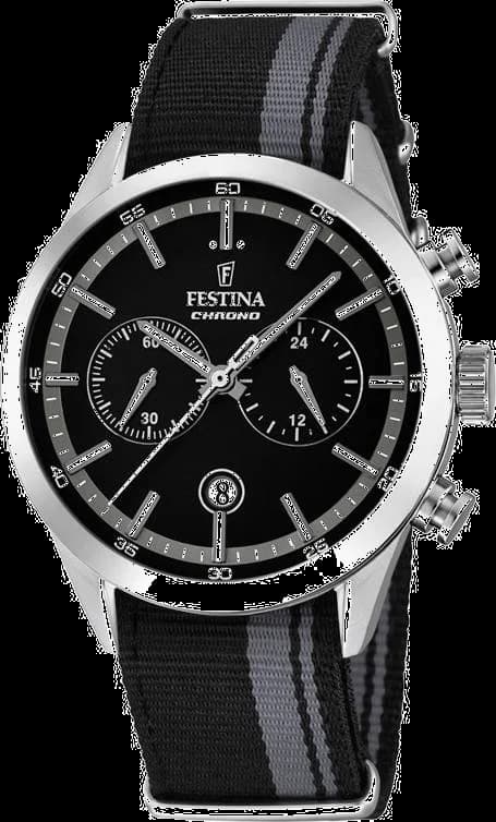 Montre Festina F16827/3 en acier noir avec cadran noir et index blancs, style sportif et élégant