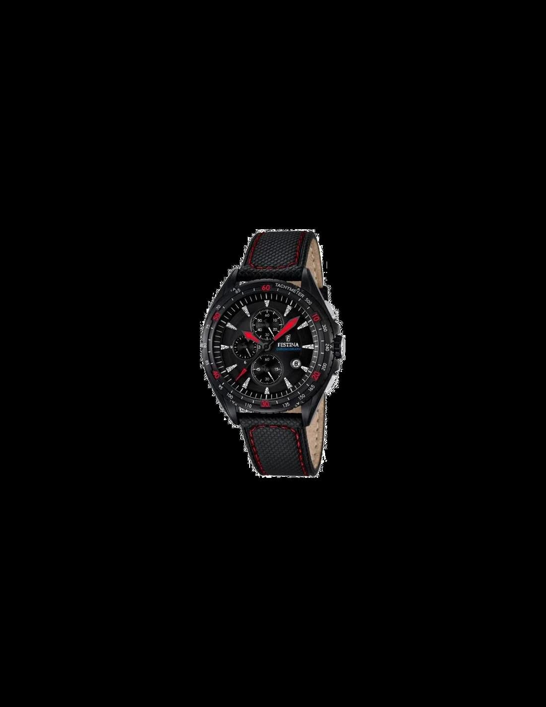 Montre Festina F16847/4 avec cadran noir, index bâtons et aiguilles luminescentes sur fond argenté
