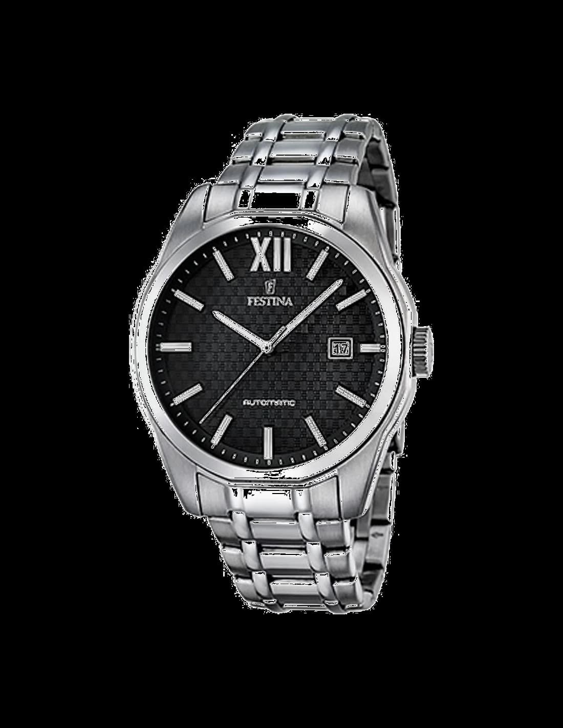 Montre Festina F16884/4 au cadran argenté avec index bâtons, aiguilles luminescentes et style classique chic