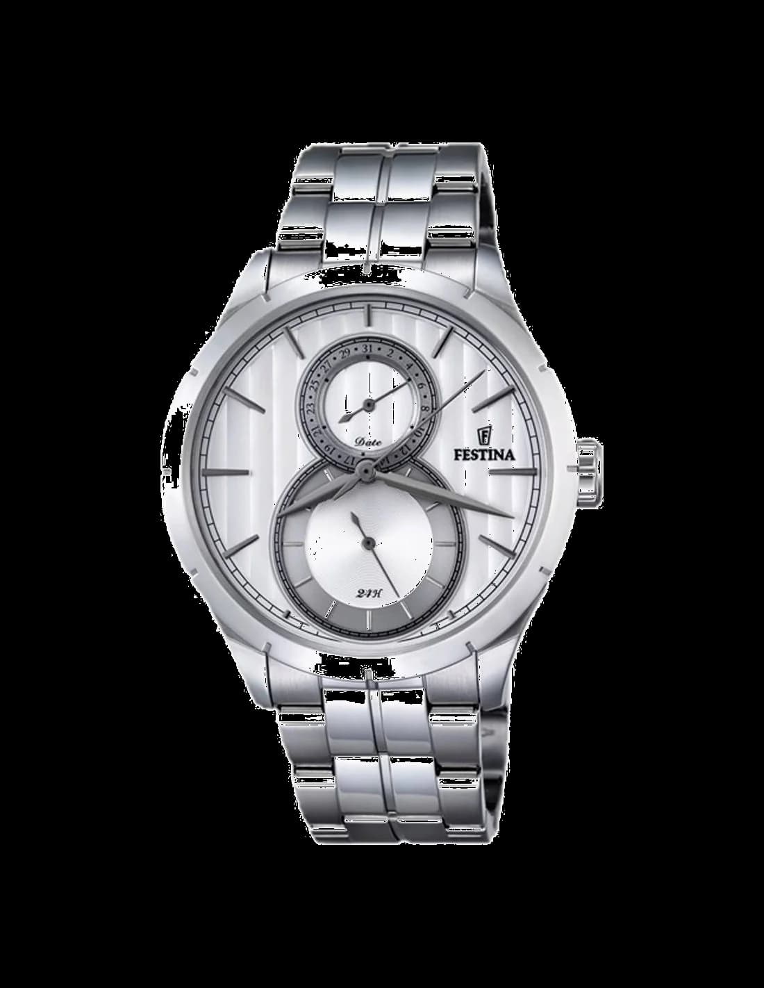 Montre Festina F16891/1 argentée au cadran soleil gris clair et aiguilles dorées, style classique élégant