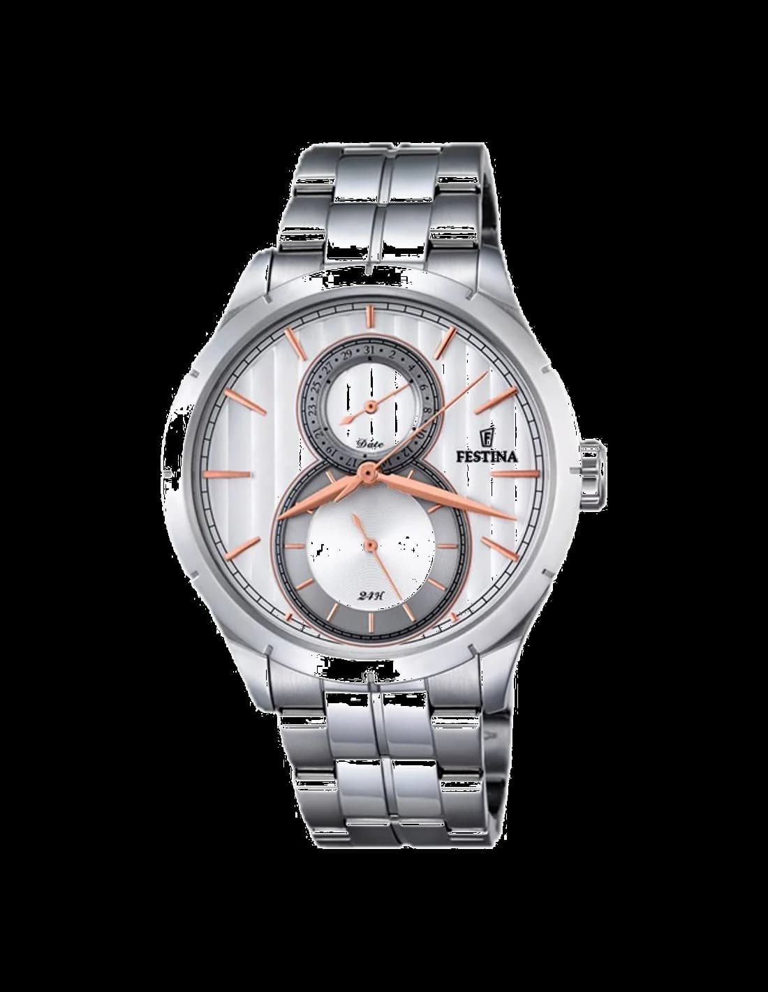 Montre Festina F16891/2 argentée avec cadran blanc et index dorés, style classique et élégant