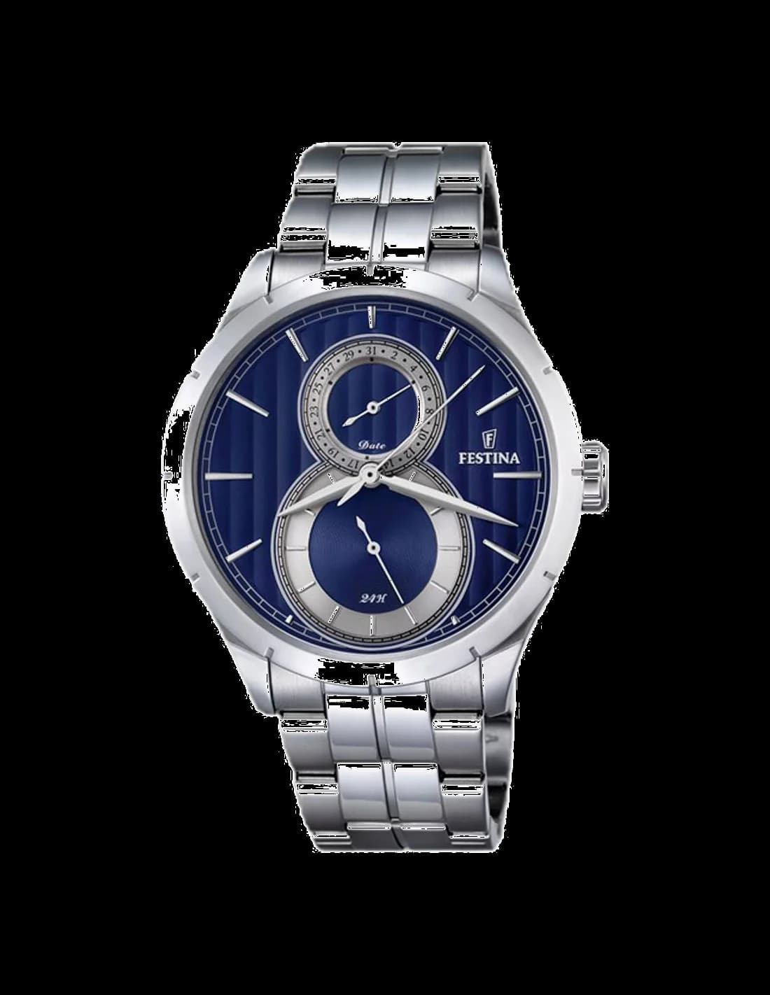 Montre Festina F16891/3 argentée sur cadran blanc à index bâtons et aiguilles bleues, style classique élégant