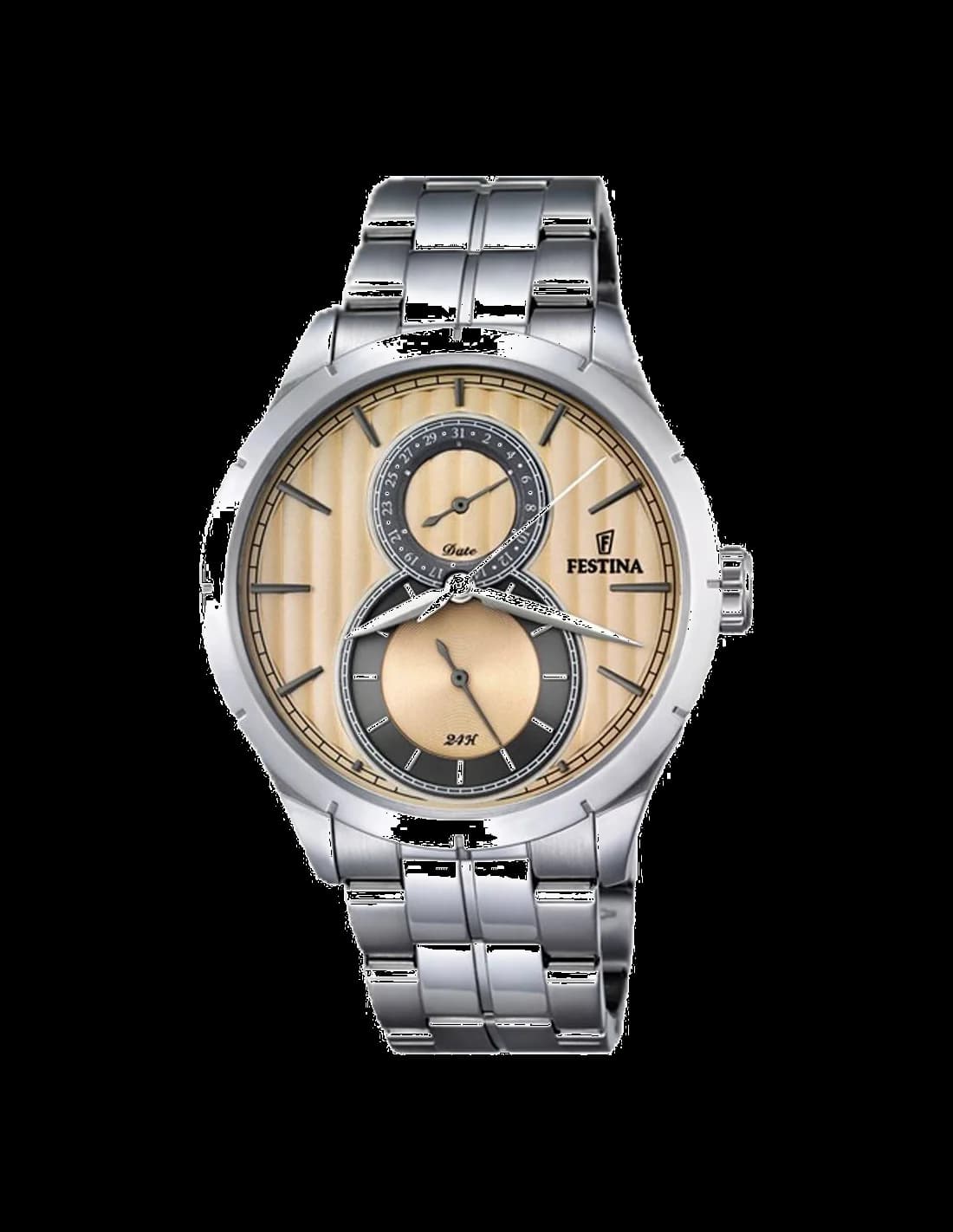Montre Festina F16891/4 argentée avec cadran blanc et index dorés, style classique élégant