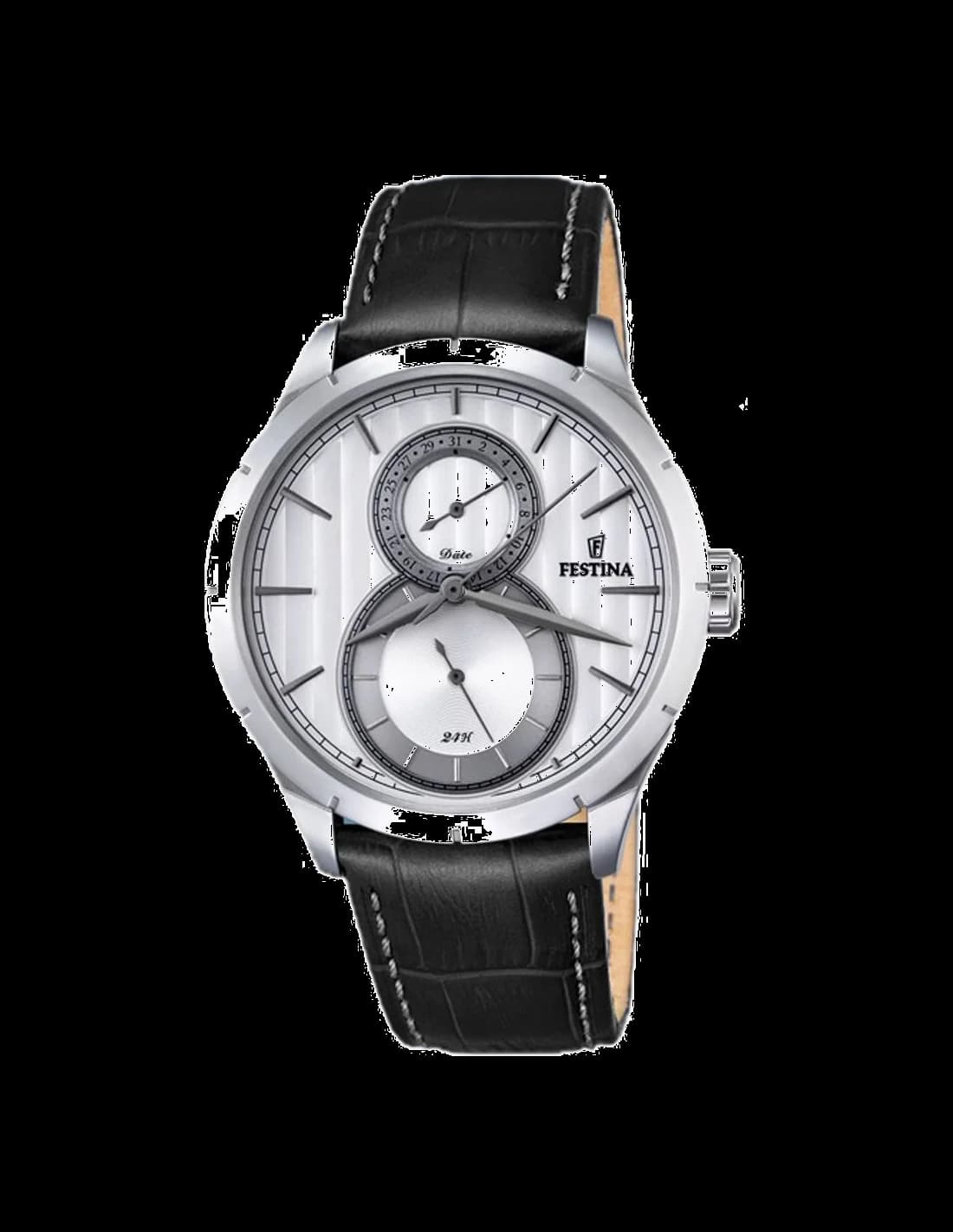 Montre Festina F16892/1 cadran noir et index argentés sur fond mat, style classique habillé