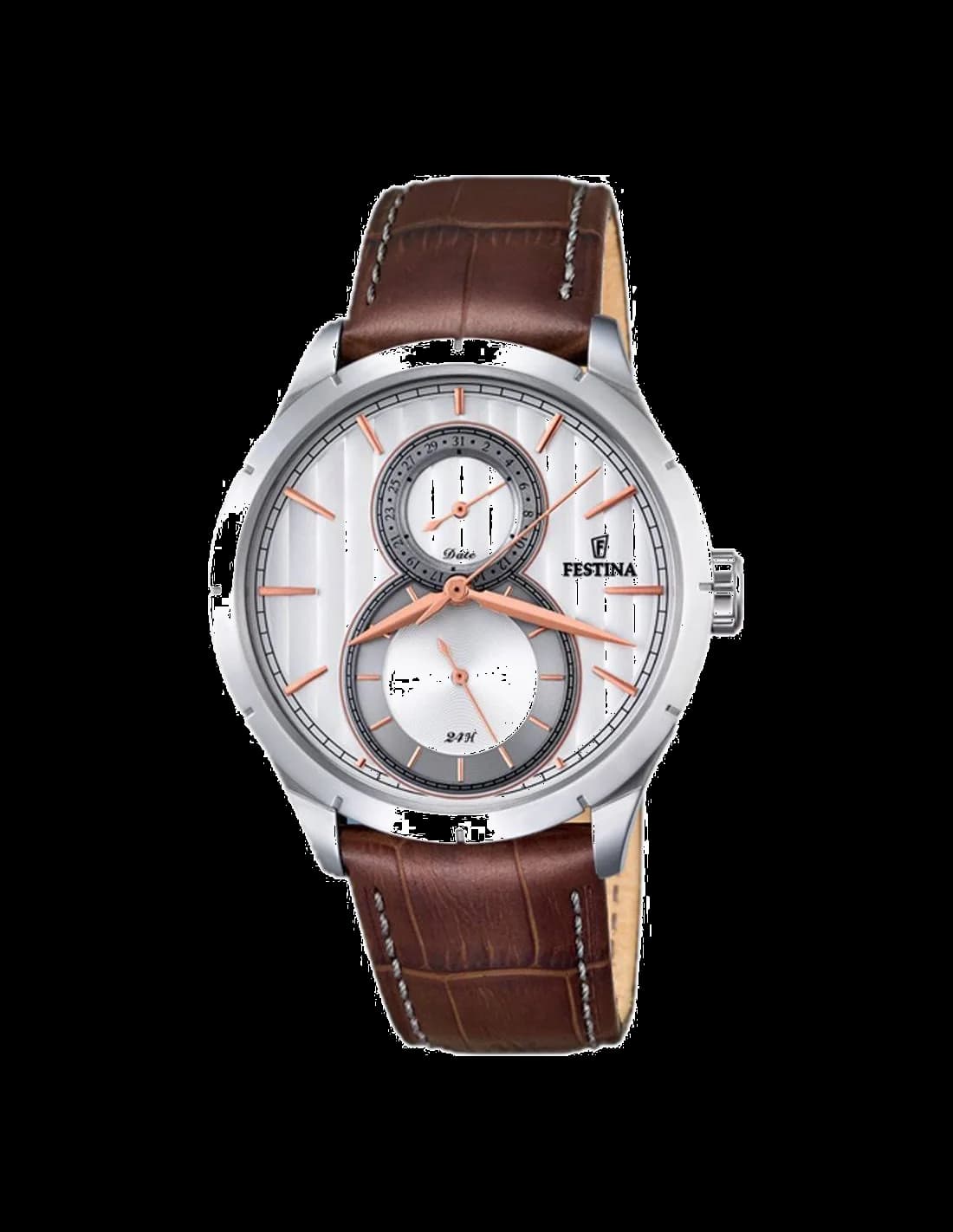 Montre Festina F16892/2 Cadran Gris Rayé et Cuir Brun
