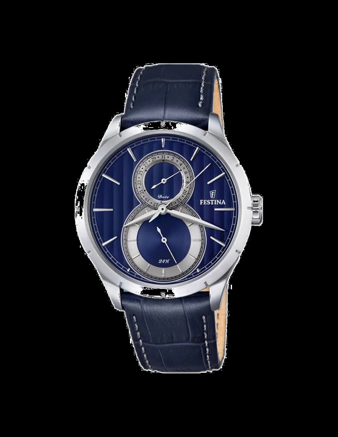 Montre Festina F16892/3 avec cadran bleu soleil et index argentés sur fond bleu profond
