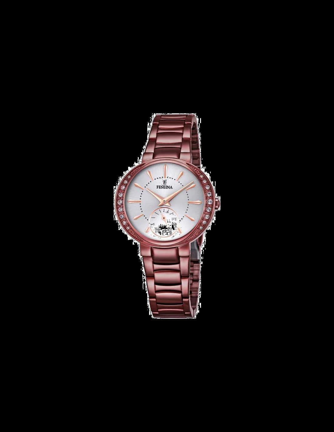 Montre Festina F16912/1 au cadran marron soleil avec index dorés et aiguilles bâton, style classique habillé