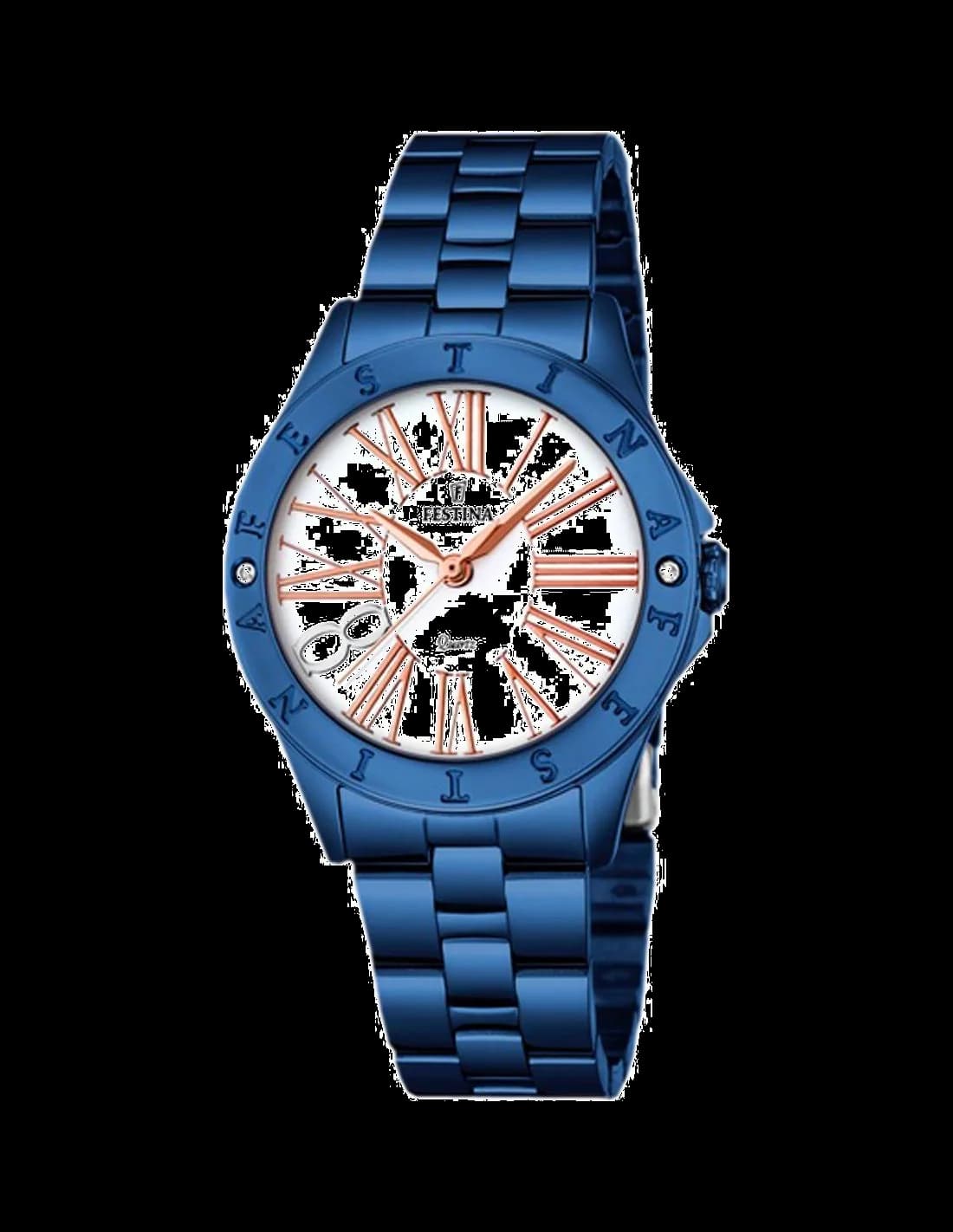 Montre Festina F16927/1 avec cadran bleu soleil et index argentés sur acier bicolore