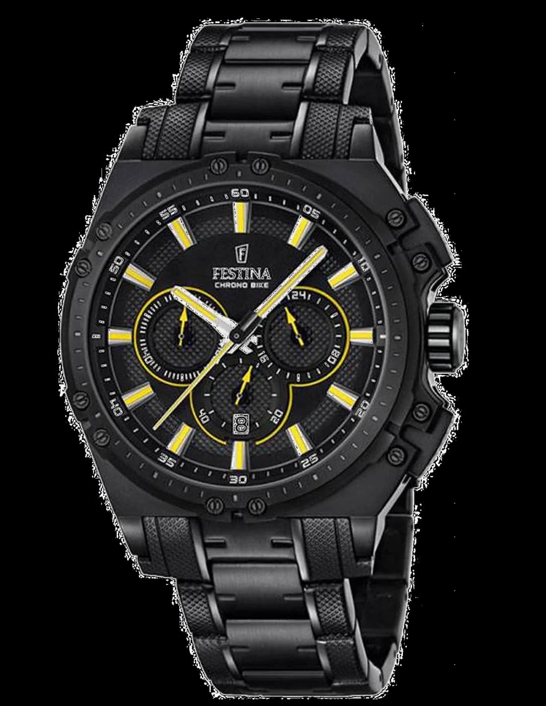 Montre Festina F16969/3 noire avec cadran noir, index blancs et aiguilles luminescentes, style sportif chronographe