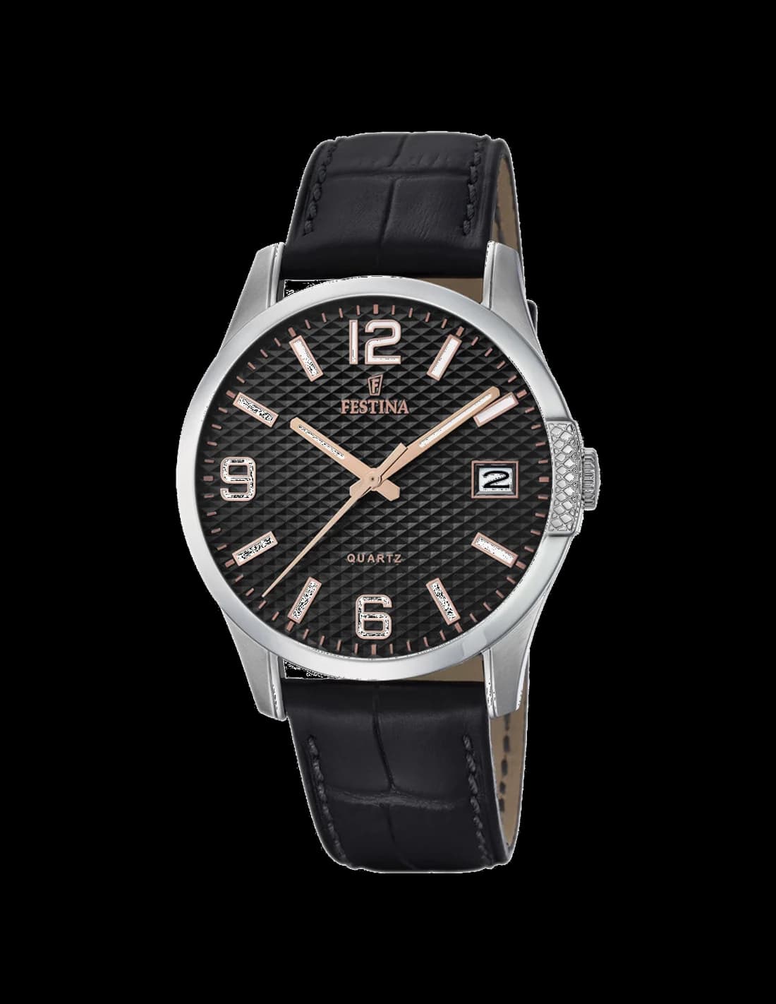 Montre Festina F16982/3 avec cadran noir et bracelet cuir marron, style classique et élégant