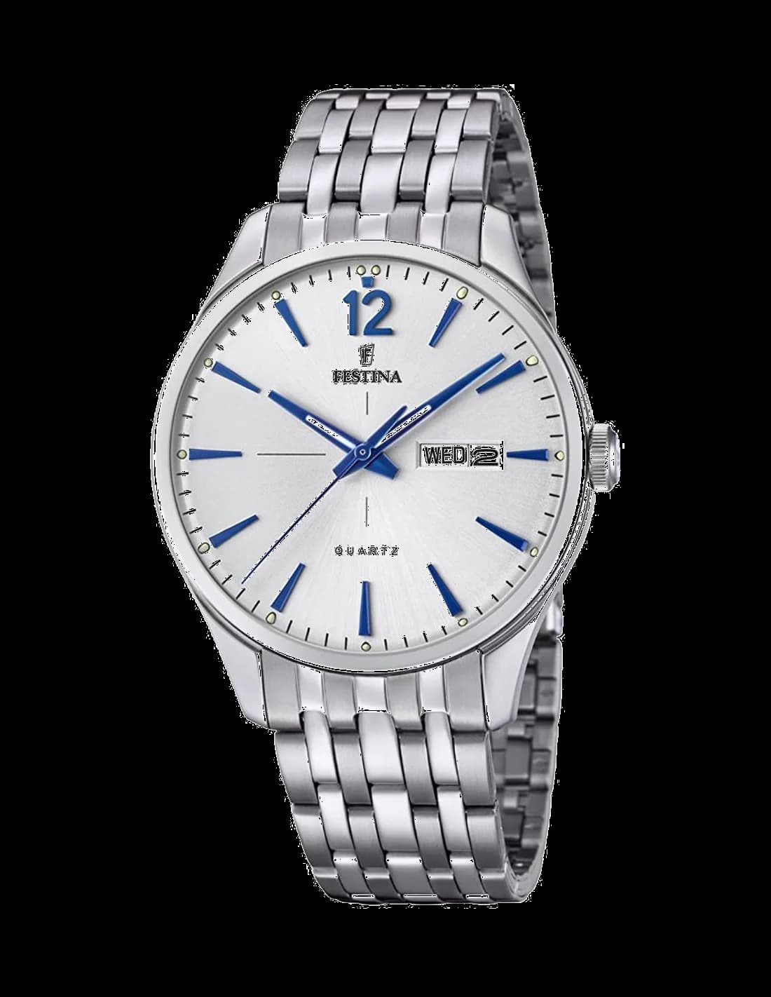 Montre Festina F20204/1 argenté à petite seconde sur fond guilloché, aiguilles dauphine et index bâtons minimalistes