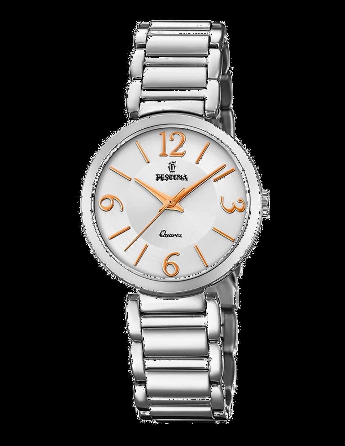 Montre Festina F20212/1 argentée avec cadran blanc nacré et index dorés, style classique et élégant