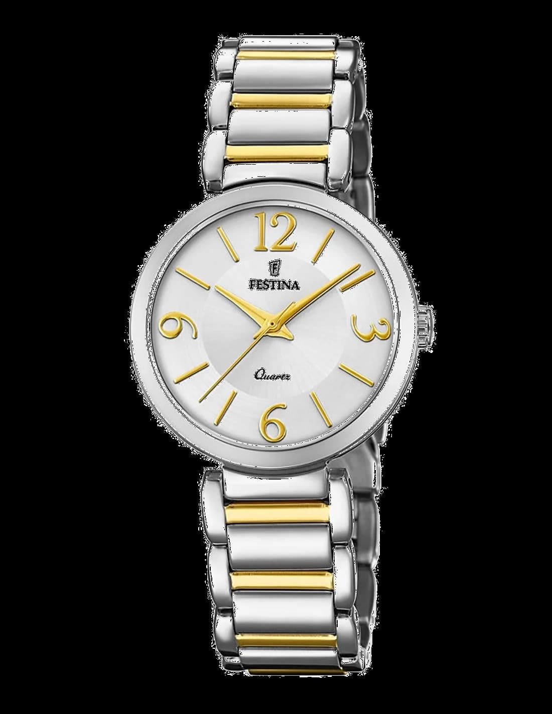Montre Festina F20213/1 argenté avec cadran blanc perle et index dorés, style élégant et féminin