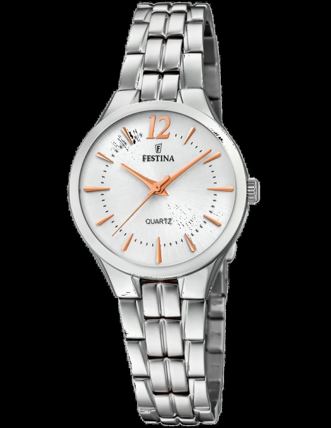Montre Festina F20216/1 au cadran argenté soleil avec index bâtons et aiguilles bleuies, style classique élégant