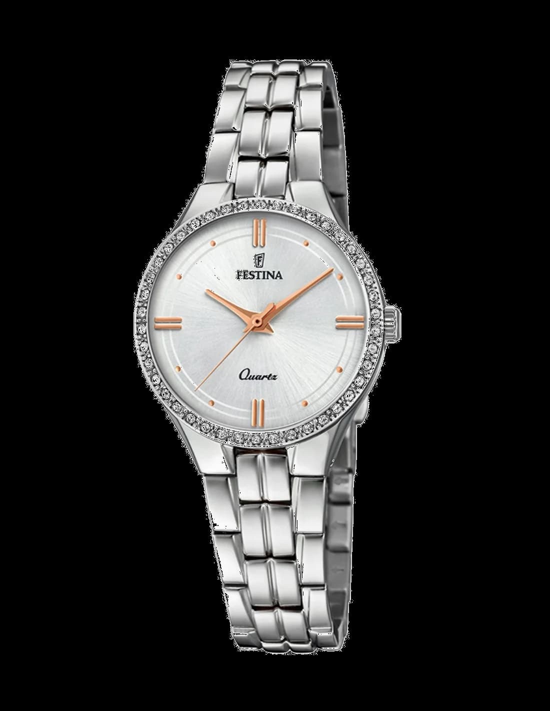Montre Festina F20218/1 argentée au cadran blanc nacré et index dorés, style élégant classique
