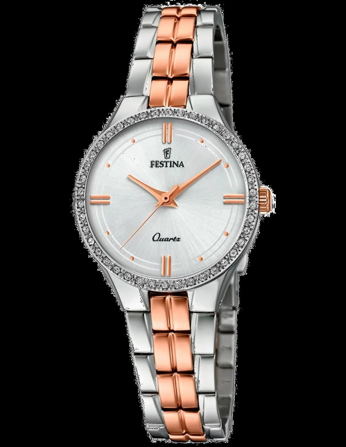 Montre Festina F20219/2 au cadran blanc nacré orné de cristaux et aiguilles dorées