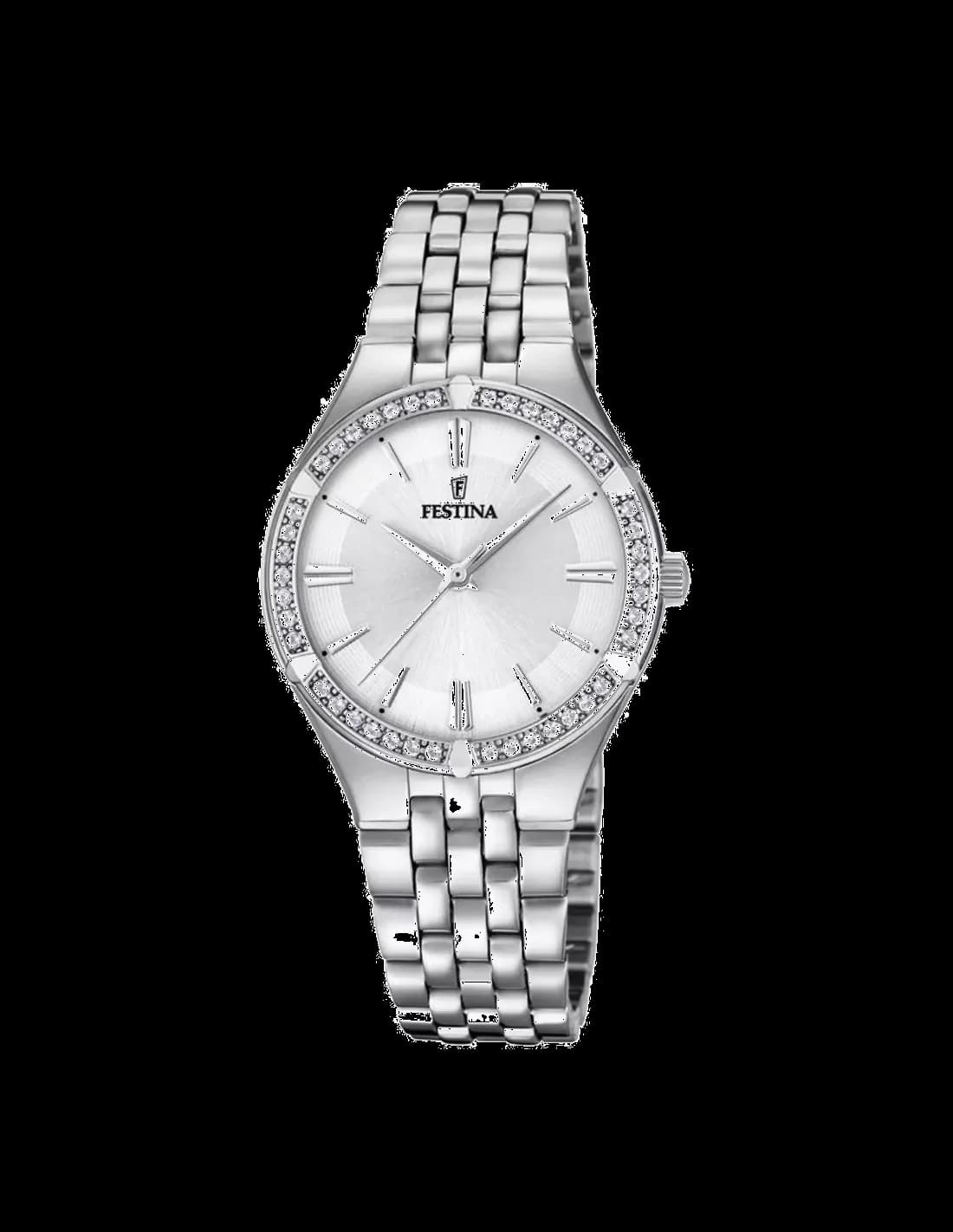 Montre Festina F20223/1 argentée au cadran blanc nacre et index dorés, style élégant et féminin