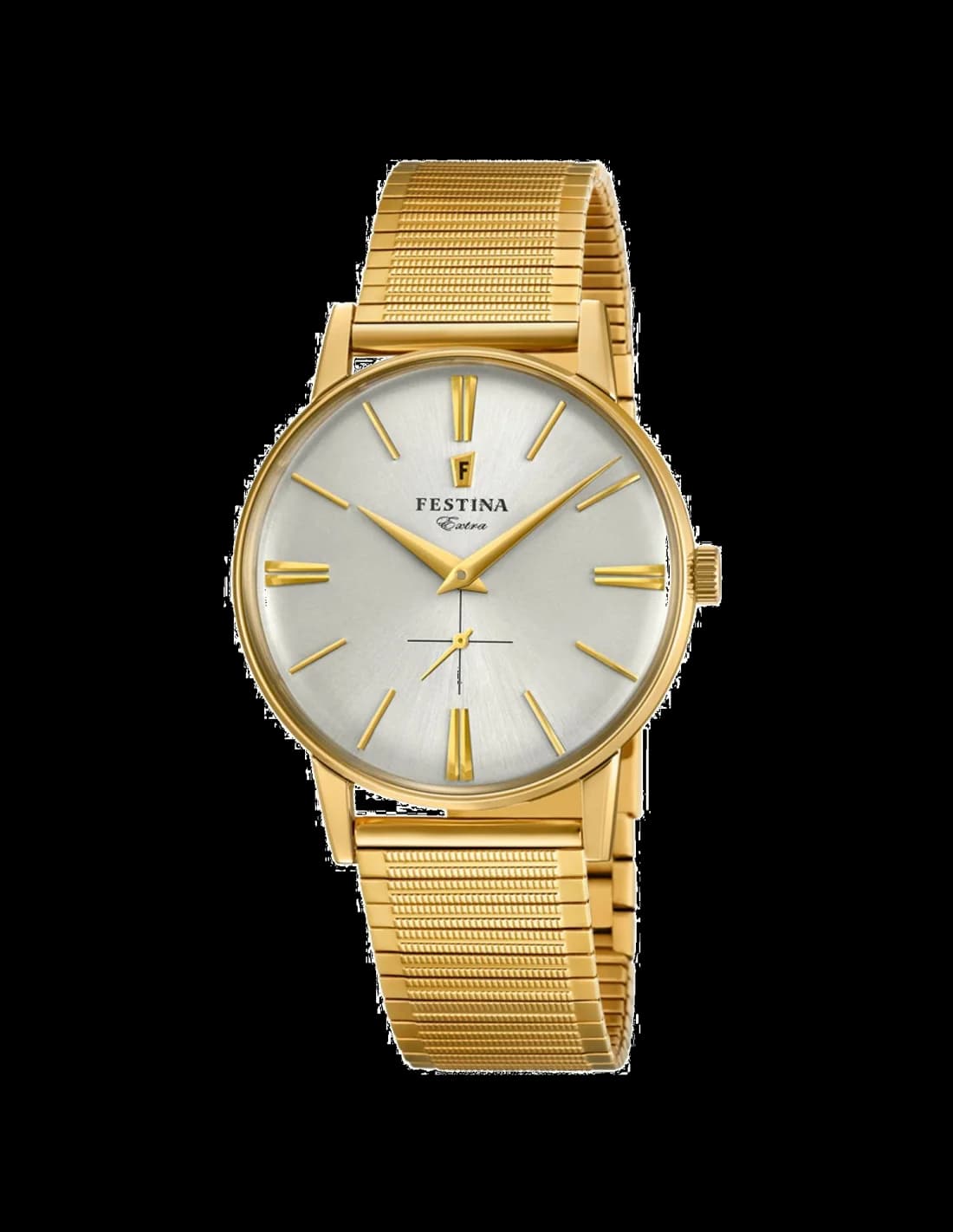 Montre Festina F20251/1 avec cadran blanc pur, index dorés et aiguilles dauphine, style classique élégant