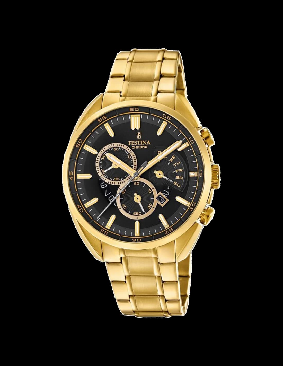 Montre Festina F20267/3 avec cadran champagne, index dorés et aiguilles lumineuses, style classique élégant