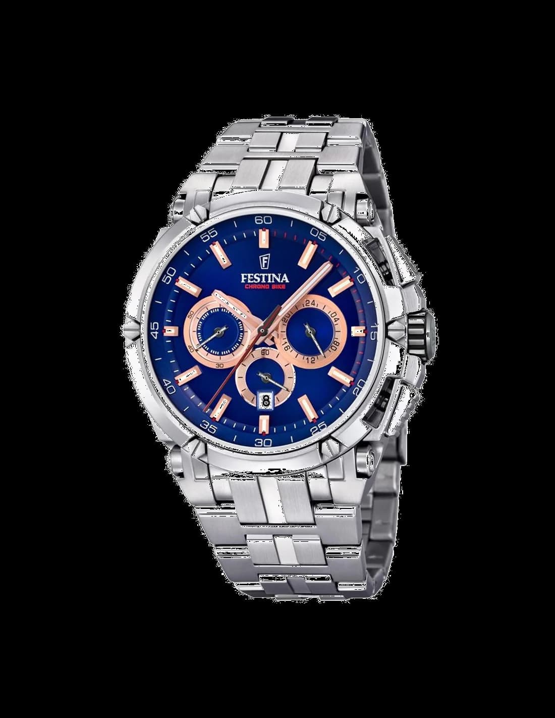 Montre Festina F20327/4 avec cadran bleu soleil, index bâtons et aiguilles argentées, style sport élégant