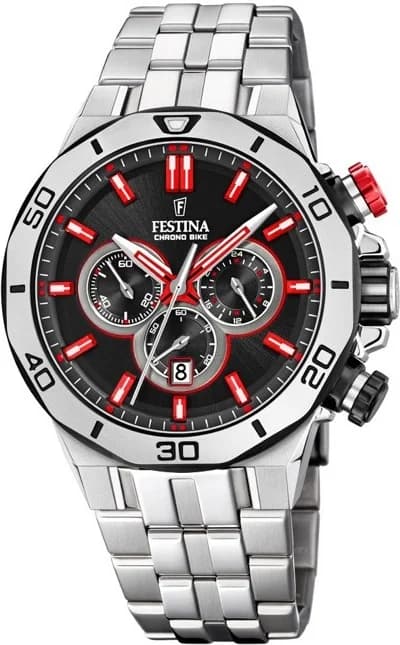 Montre Festina F20448/7 au cadran noir et aiguilles argentées, style sportif chrono
