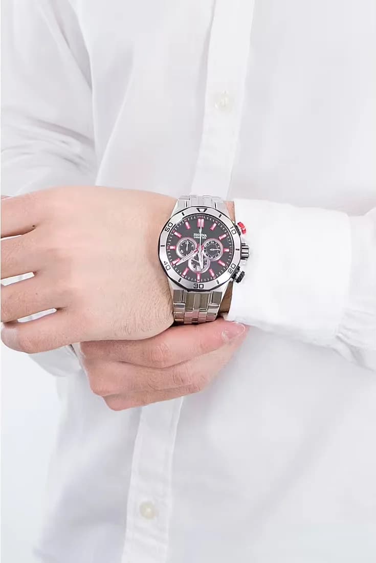 Montre Festina F20448/7 Chrono Bike Acier Argenté Cadran Noir vue 2