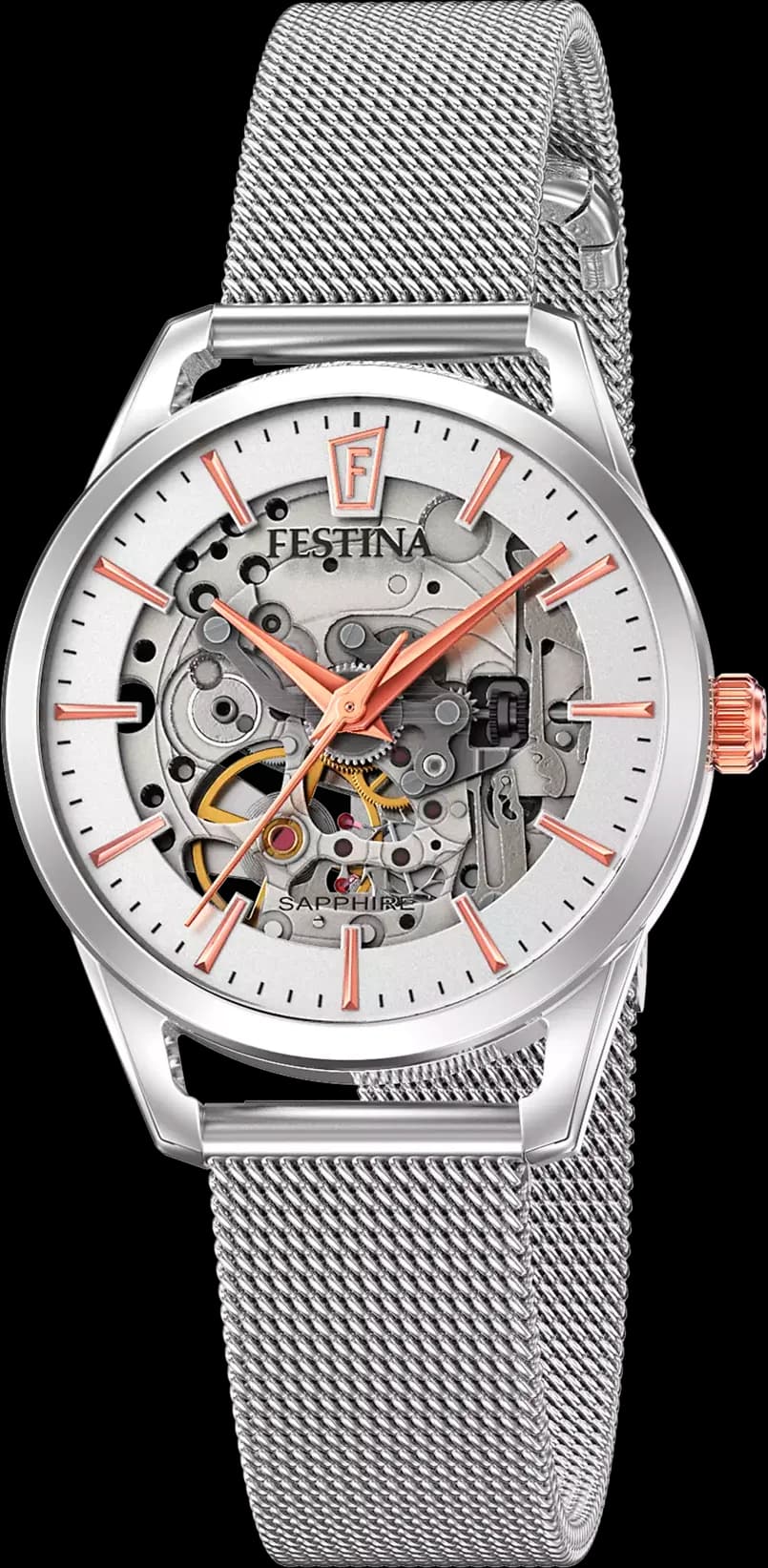 Montre Festina F20538/1 automatique squelette acier avec cadran ouvert et finition argentée