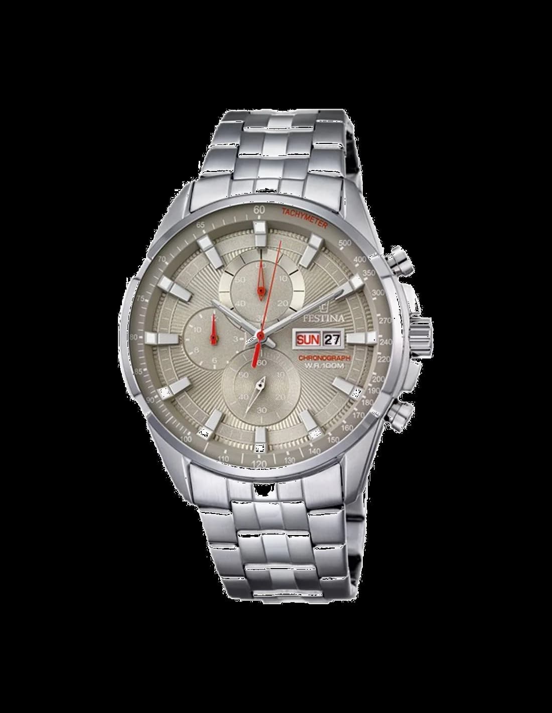 Montre Festina F6844/2 chronographe argenté avec cadran blanc, compteurs noirs et aiguilles lumineuses