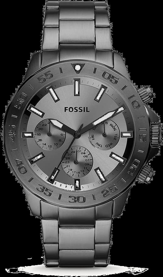 Montre Fossil BQ2491 avec cadran gris soleillé, aiguilles argentées et index bâtons, style classique moderne