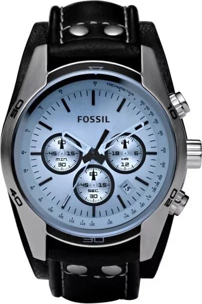 Montre Fossil CH2564 au cadran bleu soleillé avec index bâtons et aiguilles argentées, style sport-élégant