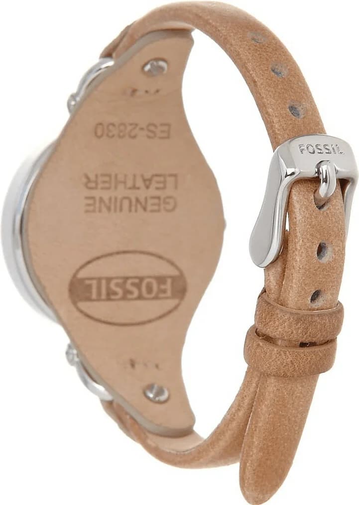 Bracelet Fossil ES2830 en cuir fin crème, boucle ardillon dorée, souple et délicat