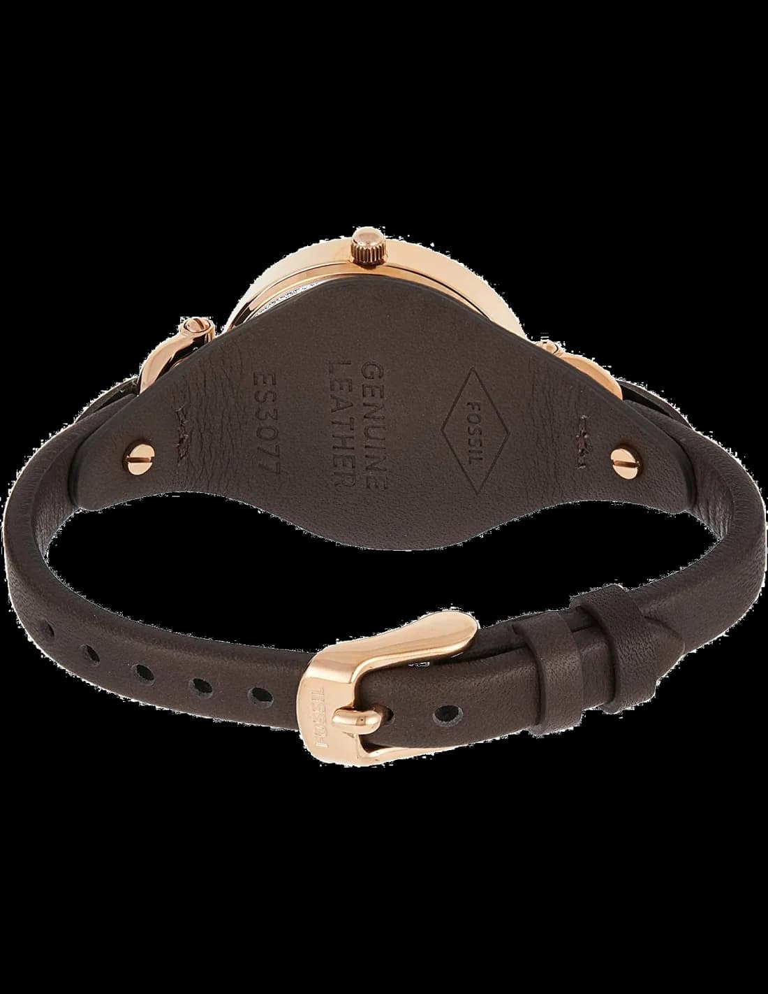 Bracelet Fossil ES3077 en cuir gris avec coutures ton sur ton, boucle ardillon or rose