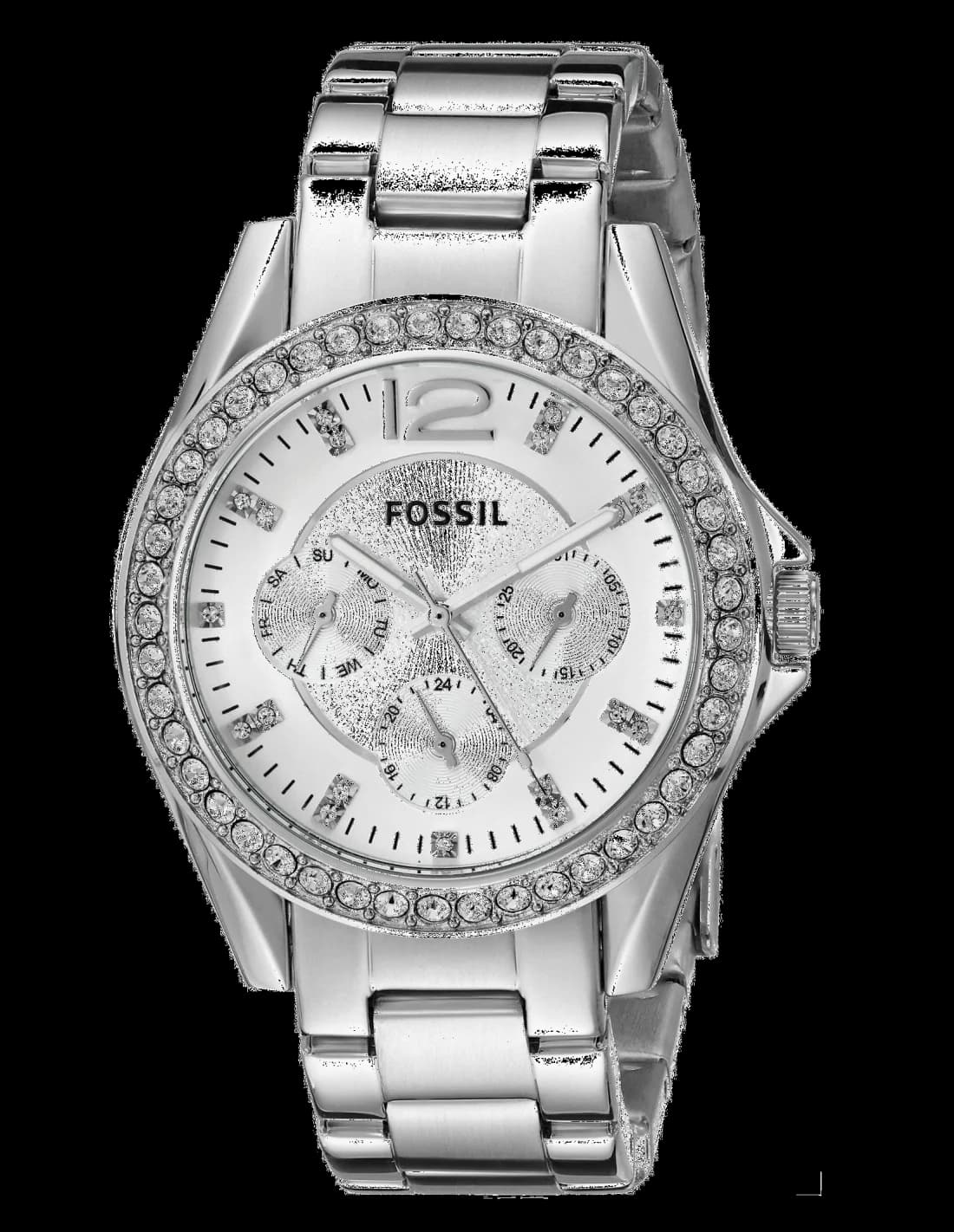 Montre Fossil ES3202 avec cadran argenté orné de cristaux et style élégant
