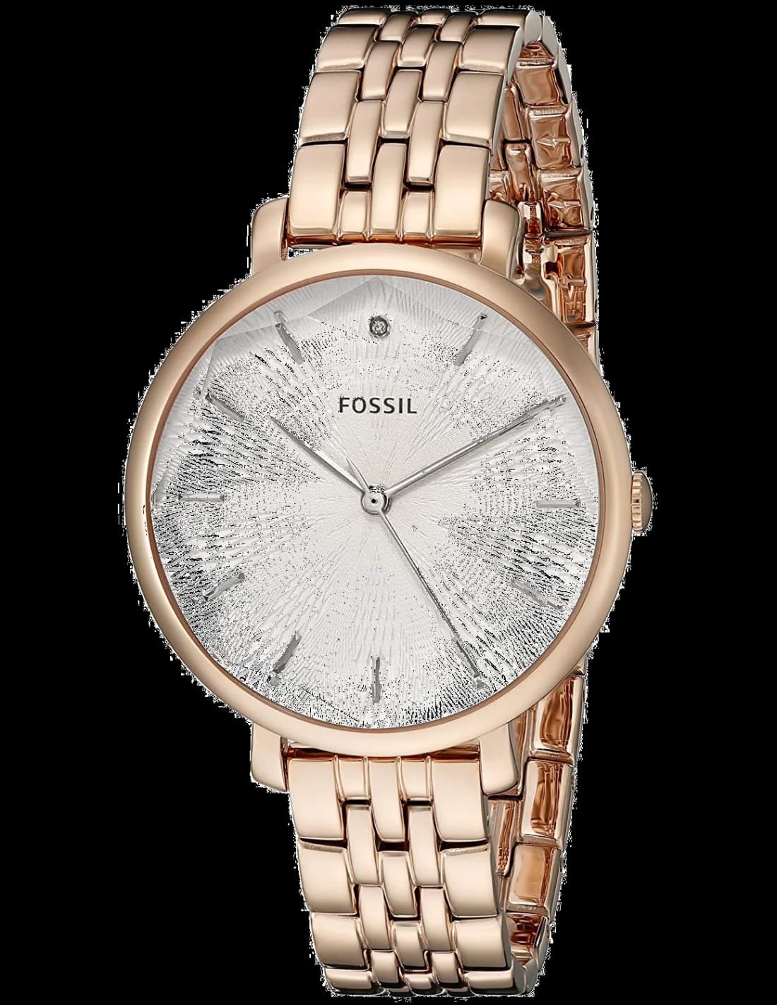 Montre Fossil ES3860 au cadran blanc nacré et index dorés sur bracelet en cuir rose