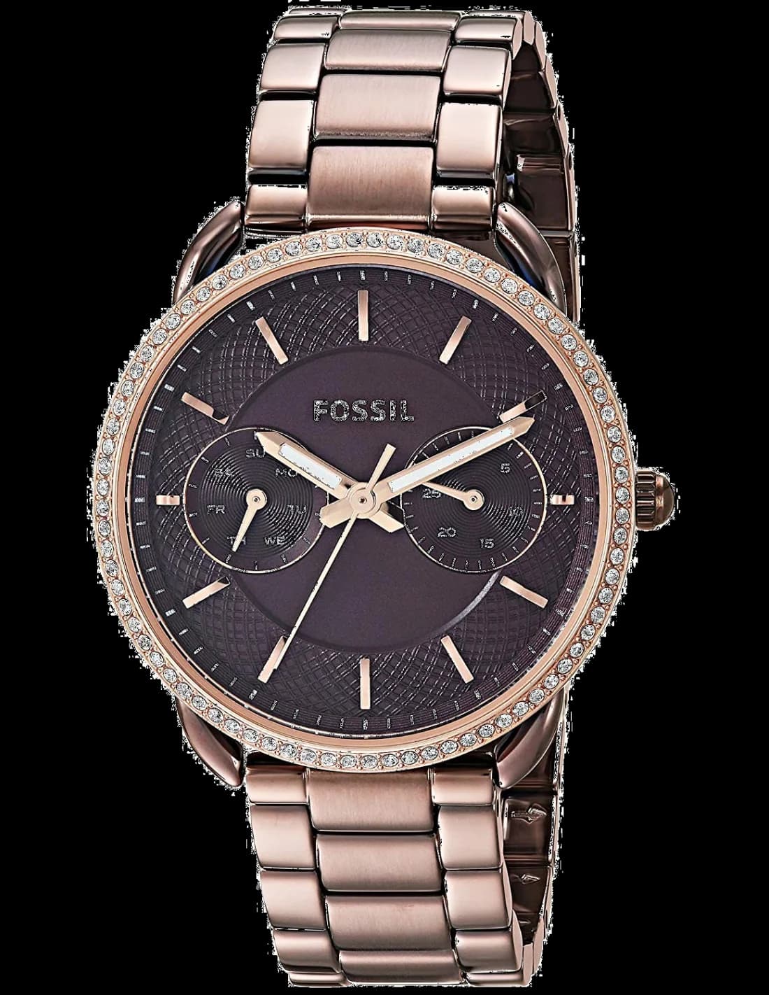 Montre Fossil ES4258 avec cadran brun soleil et index diamants, style chic et raffiné