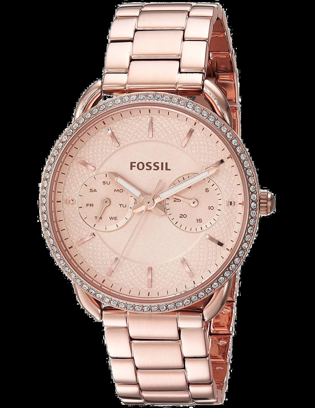 Montre Fossil ES4264 avec cadran blanc nacré et index dorés, style élégant et féminin