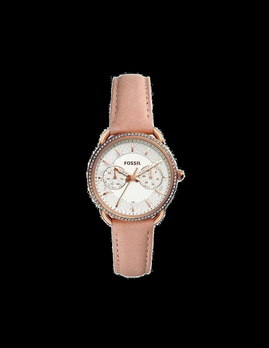 Montre Fossil ES4393 au cadran brillant rose et bracelet cuir assorti, élégance féminine
