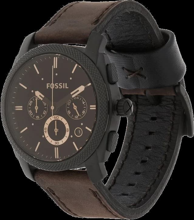 Cadran Fossil FS4656 avec cadran noir détail des index bâtons et aiguilles argentées, date à 3h