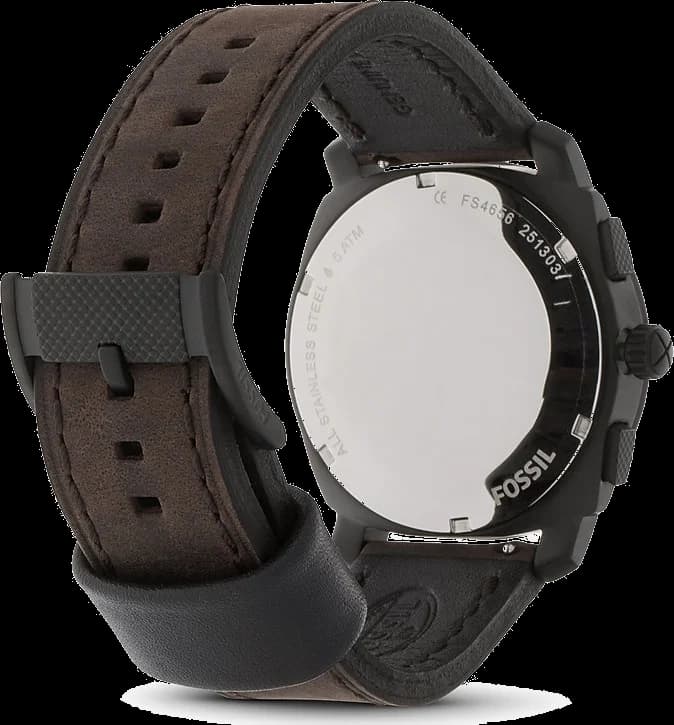 Bracelet Fossil FS4656 en cuir marron cousu, boucle ardillon classique, texture grainée