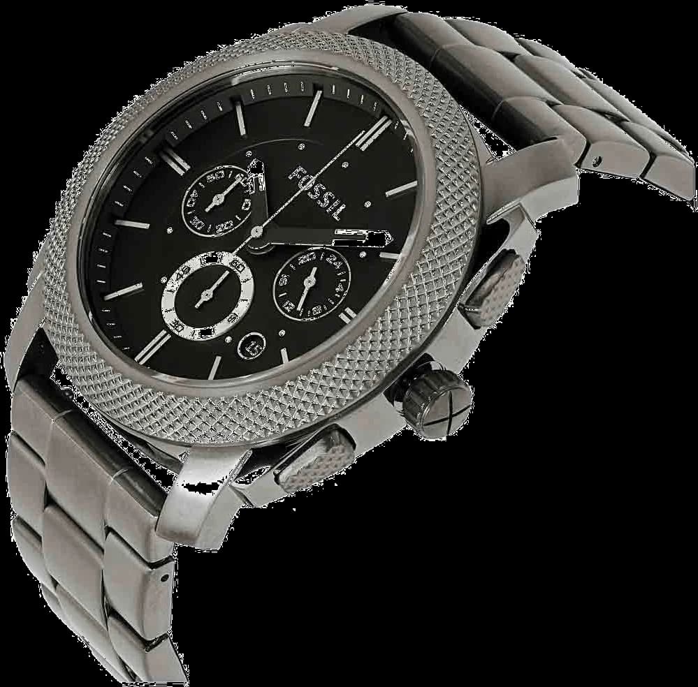 Cadran Fossil FS4662 noir velours aux index bâtons et aiguilles argentées, date à 3h